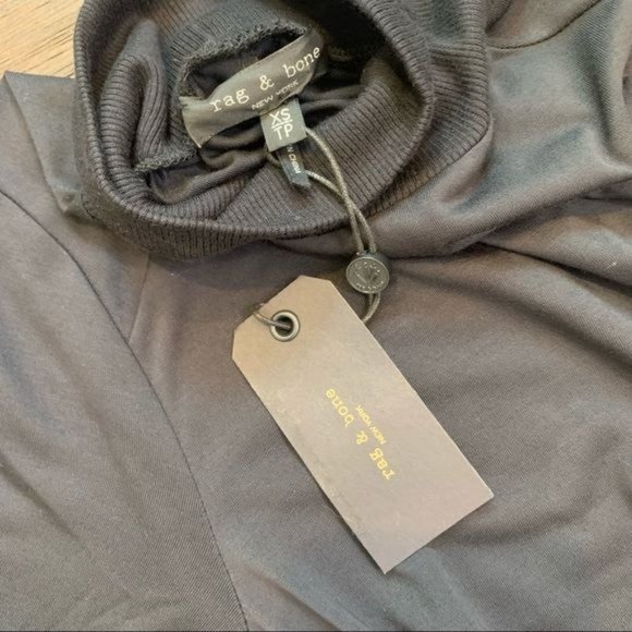 NWT rag & bone Black Draped Shaw Long Sleeve Turtleneck Midi Dress XS - Picture 9 of 11